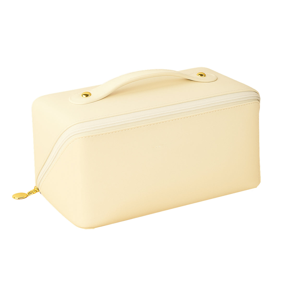 Premium Cream Travel Makeup  Toiletry Organizer Pouch With Zipper  Handle (1 Pc)